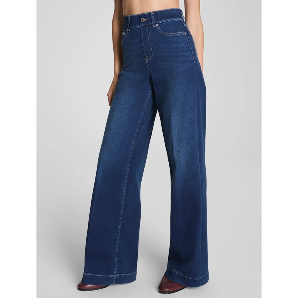 SPANX SpanxShape EveryWear Wide Leg Jeans Blue Womens Petite XS Minimalist EUC